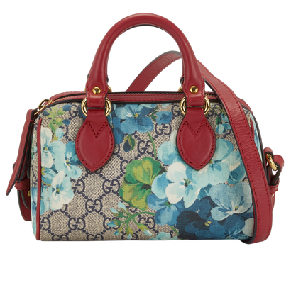 Blooms Mini Boston, &pound;595, Handbags, Blue/Red, Canvas/Leather, Front view